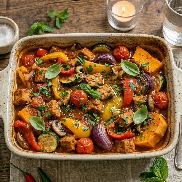 Tocăniță de soia cu legume la cuptor
